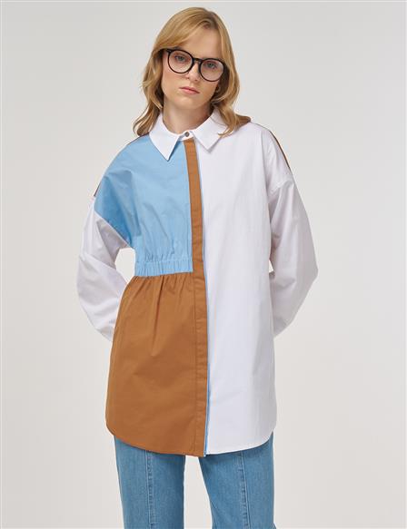 Color Block Cotton Tunic Optical White