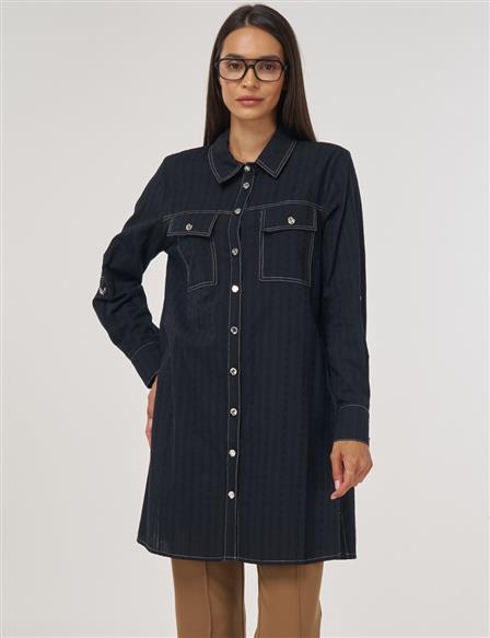 100% Cotton Double Pocket Tunic Black