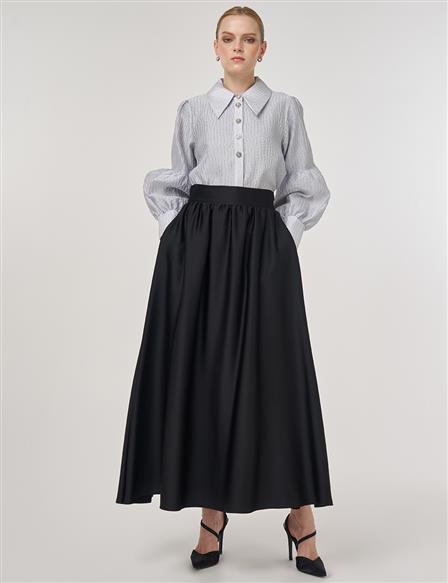 High-Waisted Satin Skirt Black