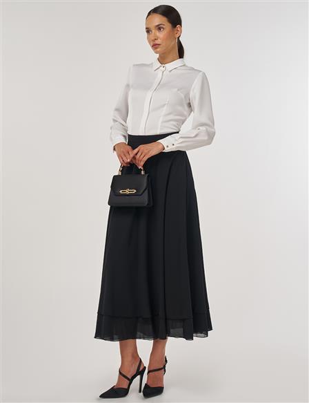 High-Waisted Chiffon Skirt Black