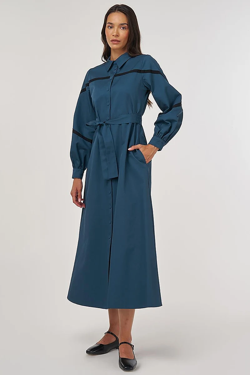 Contrast-Stitch Cotton Maxi Dress Petrol