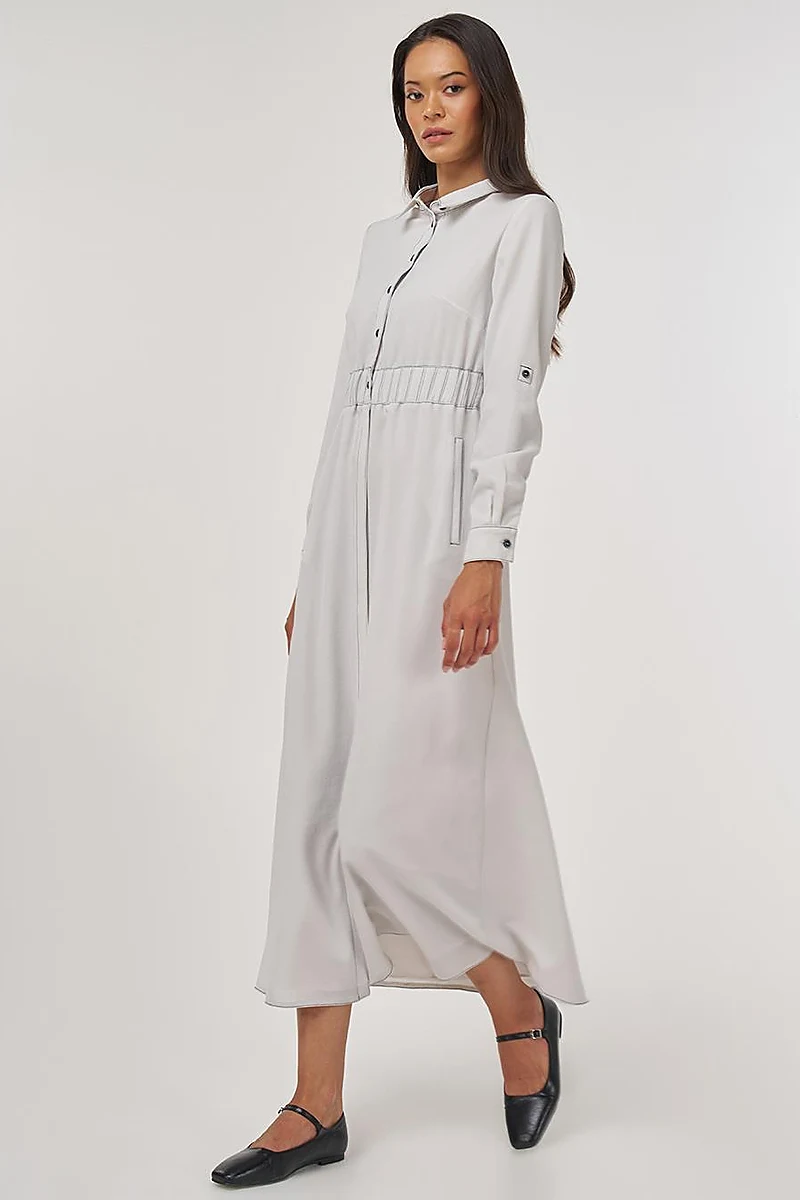 Topstitch Maxi Dress Light Gray