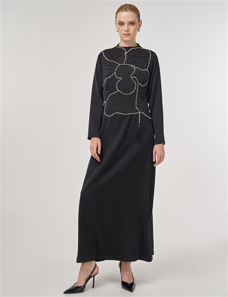 Embroidered Elegant Dress Black