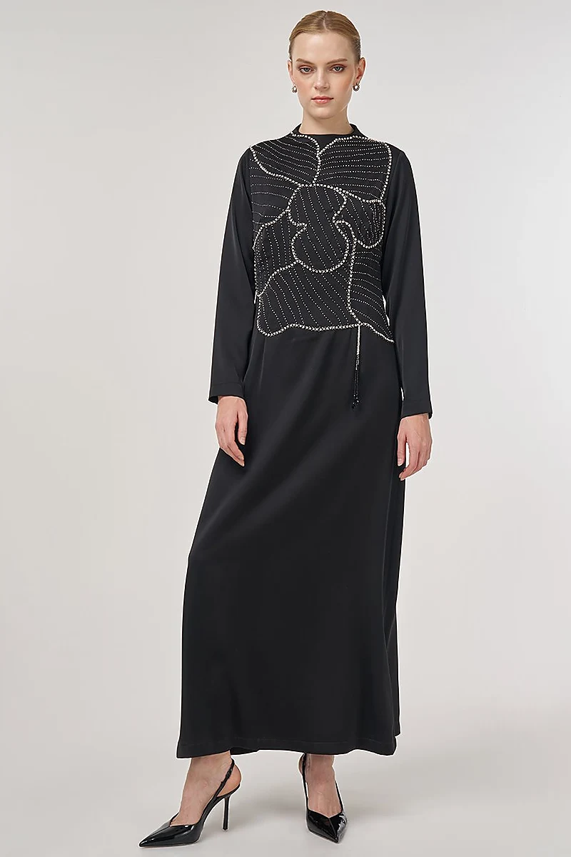 Embroidered Elegant Dress Black