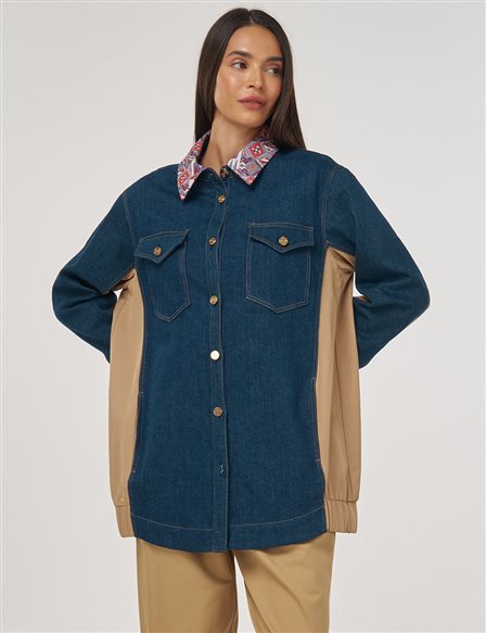 Jakarlı Denim Ceket Lacivert 