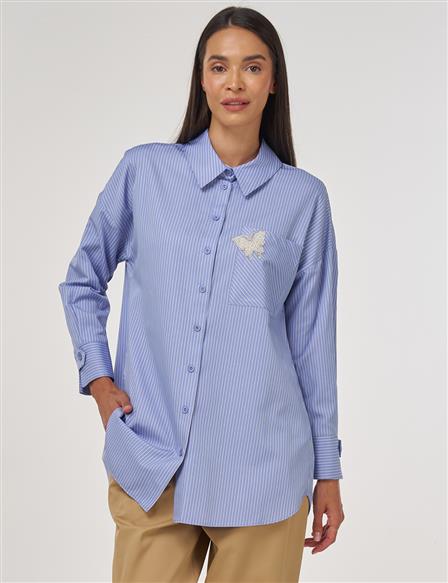 Pearl-Embellished Cotton Blouse Air Force Blue 