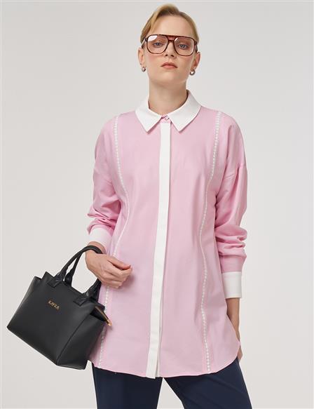 Striped Eyelet Cotton Tunic Pink