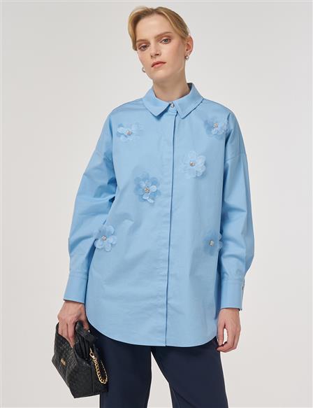 Floral Embroidered Cotton Tunic Dusty Gray