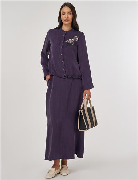 Embroidered Lyocell Skirt Set Eggplant Purple