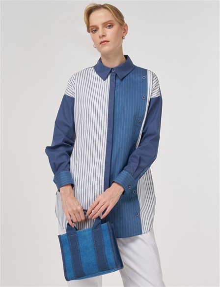 Button-Detail Cotton Tunic Indigo