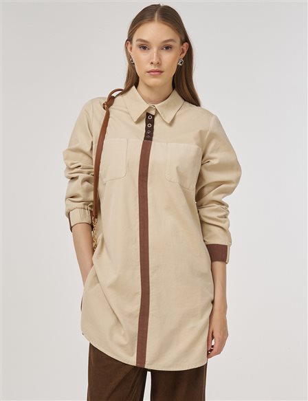  Corduroy Tunic with Shirt Collar Cream