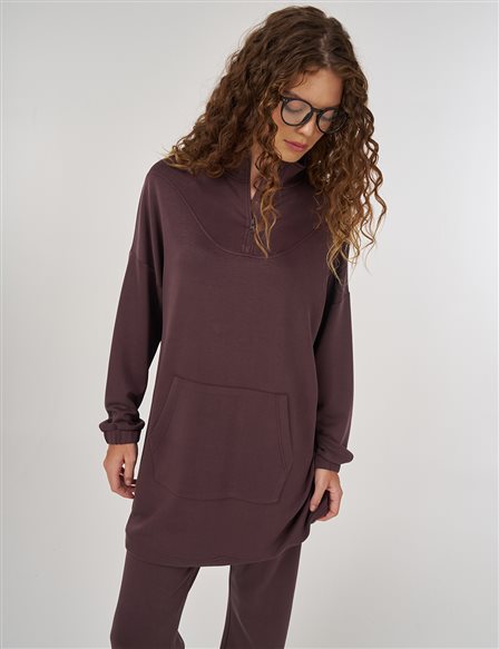 Kangaroo Pocket Two-Piece Suit in Plum