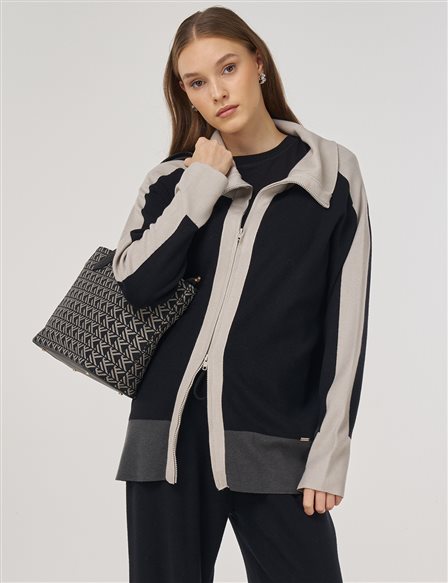 Wide Collar Knit Suit in Black