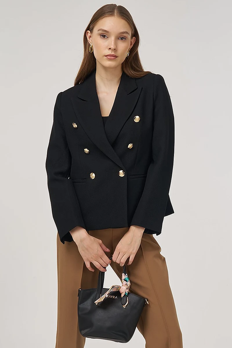 Gold Buttoned Blazer Jacket in Black
