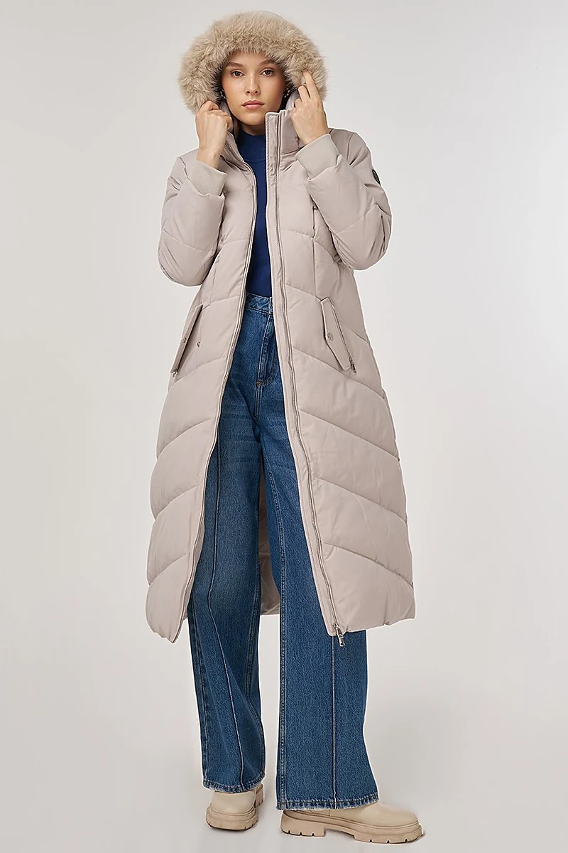 Faux Fur Detailed Anorak Coat in Stone