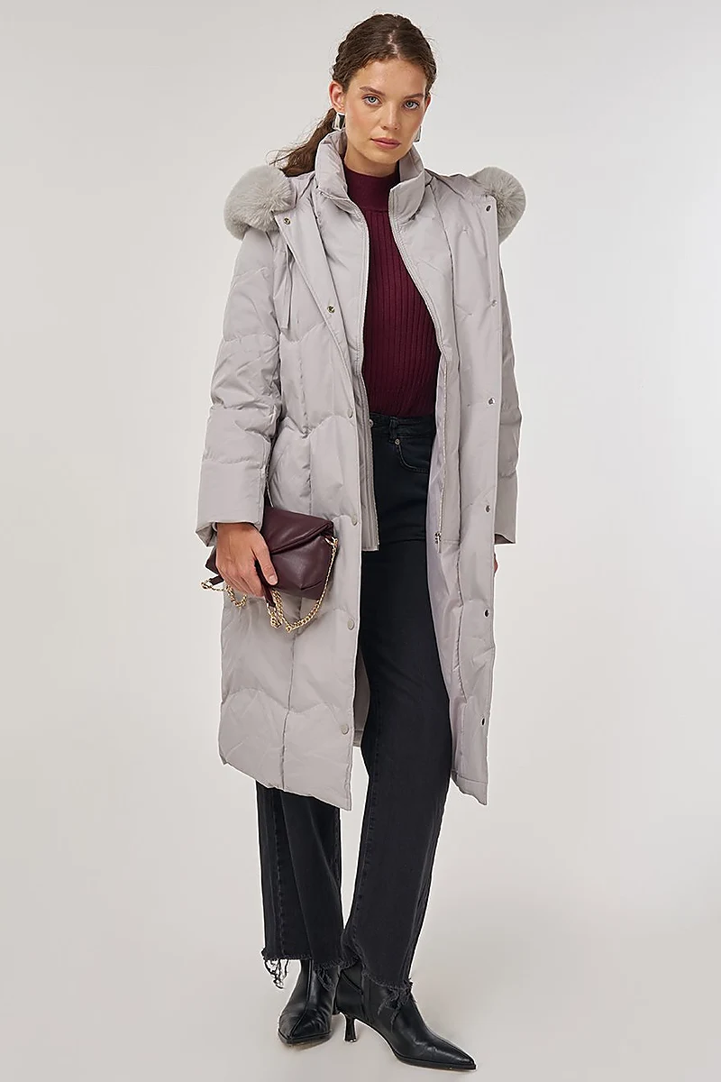 Hood Detail Down Coat in Gray