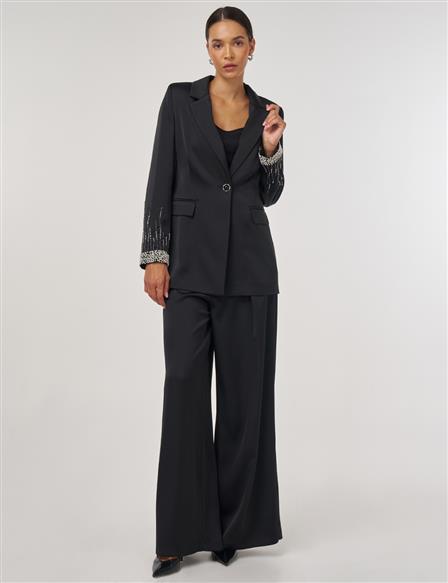 İşlemeli Blazer Ceket Siyah 