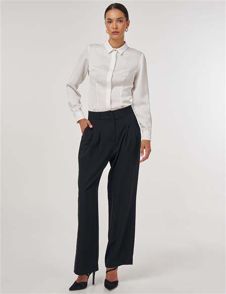 Pleated Fabric Pants Black