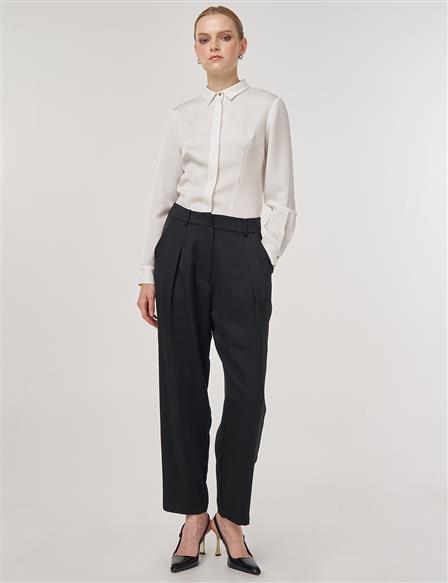 Pleated Satin Pants Black