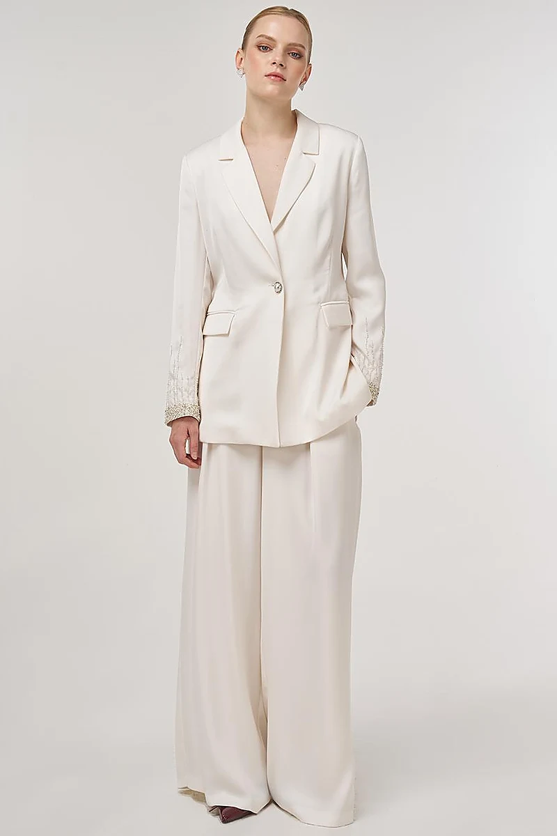 Embroidered Blazer Jacket Ecru