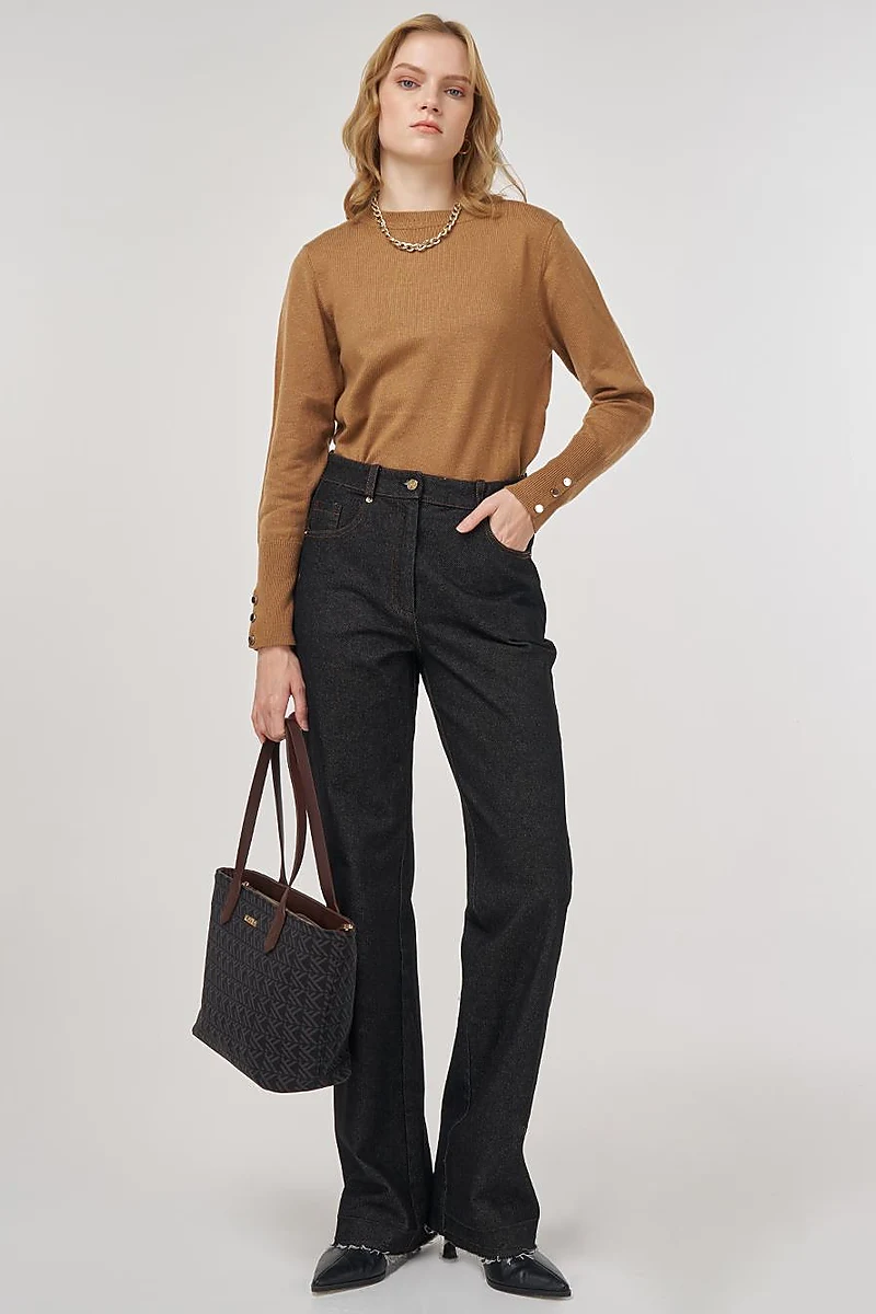 Straight High-Waisted Denim Trousers Black