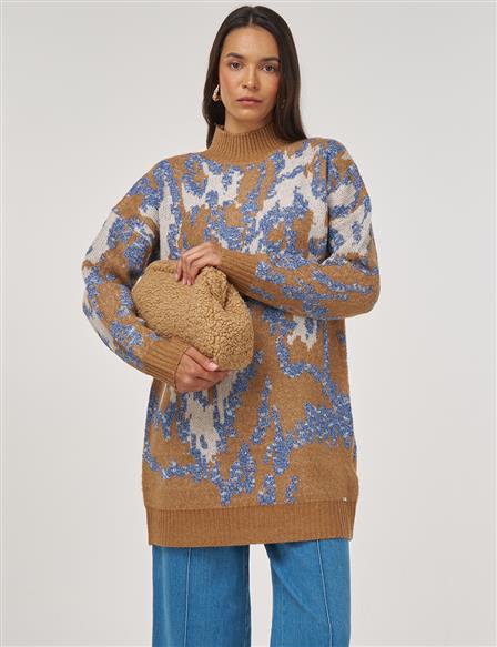 Soyut Desen Triko Tunik İndigo 