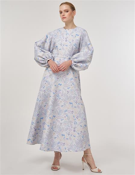Balloon Sleeve Jacquard Dress Air Force Blue