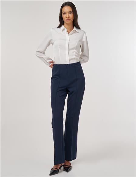 Flare Fit Çimalı Pantolon Koyu Lacivert 