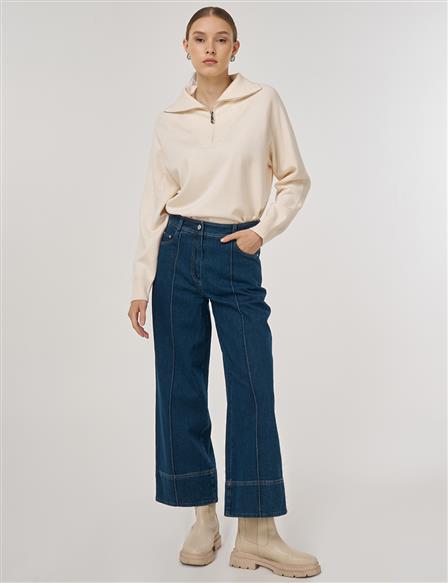 Çima Dikişli Denim Pantolon Lacivert