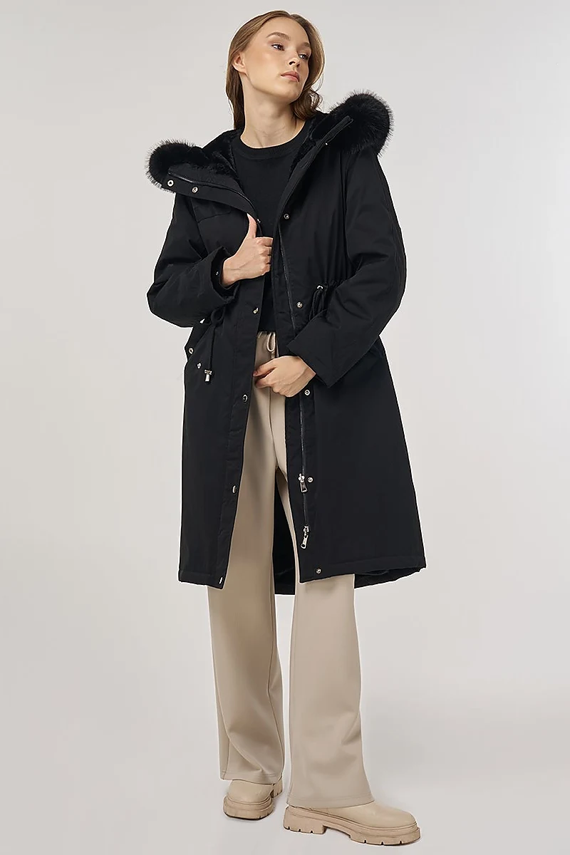 Faux Fur Anorak Jacket Black