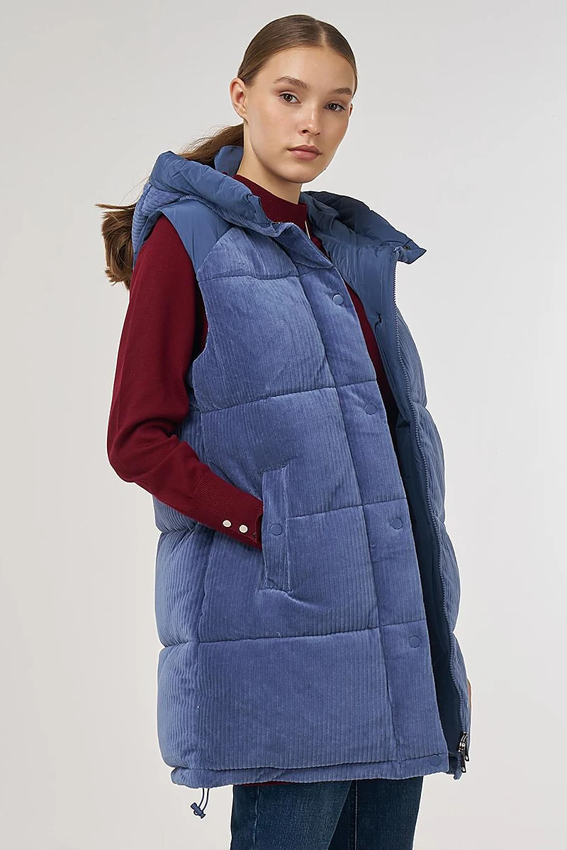 Velvet-Trimmed Puffer Vest Navy