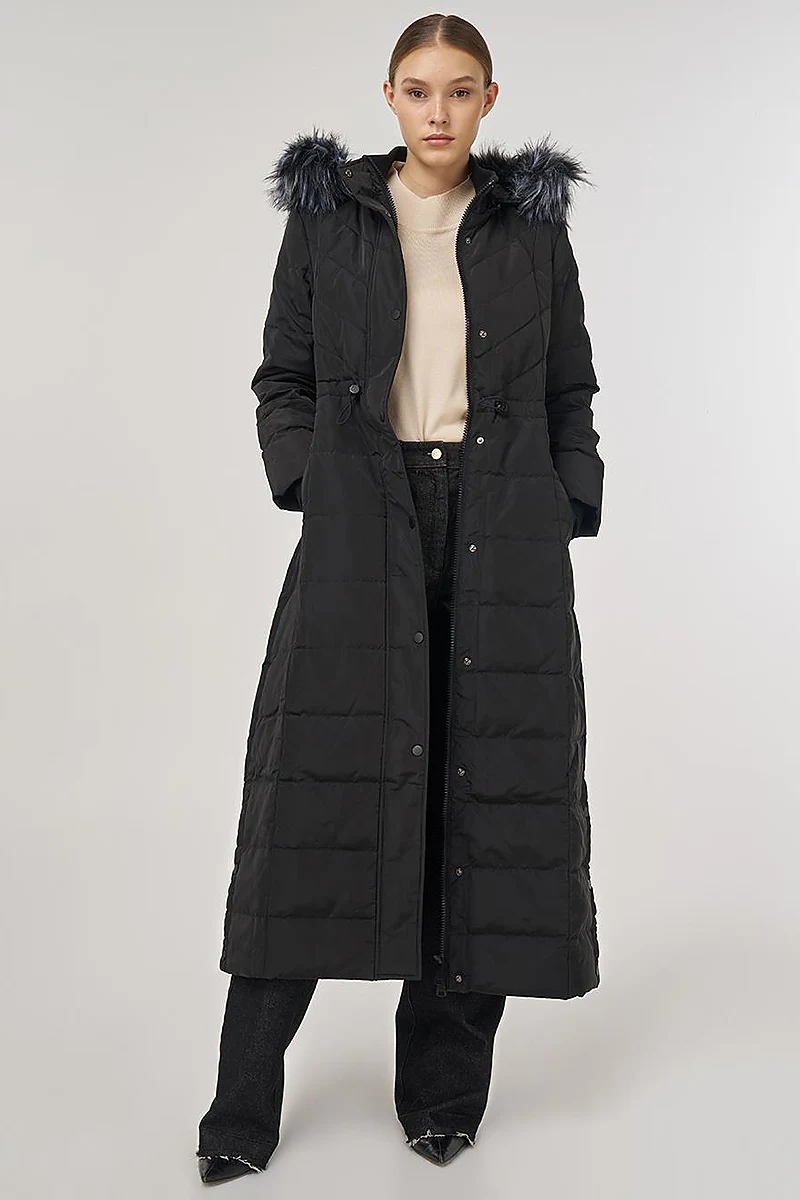 Snap-Button Goose Down Padded Jacket Black