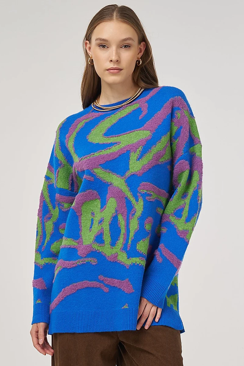 Multicolor Knit Tunic Sapphire