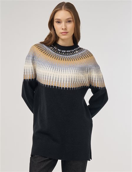 Stone-Detail Knit Tunic Black