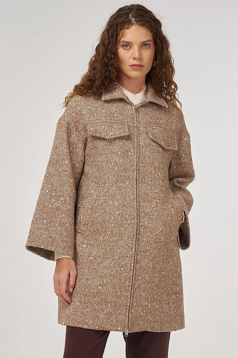 Flap Pocket Wool Coat Mustard