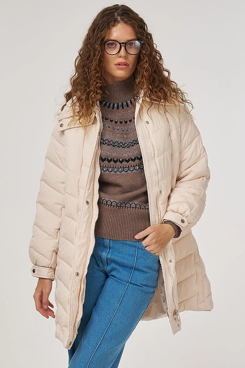 Zigzag Quilted Short Jacket Cream 