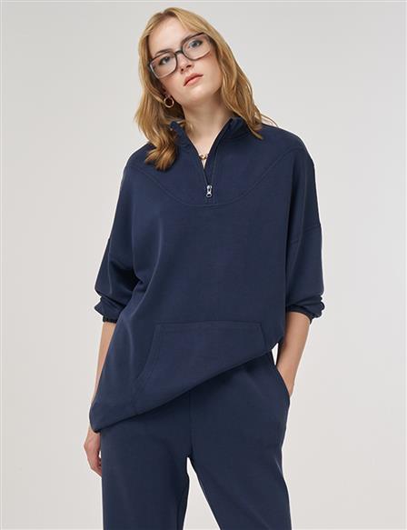 Kangaroo Pocket Two-Piece Suit in Navy 