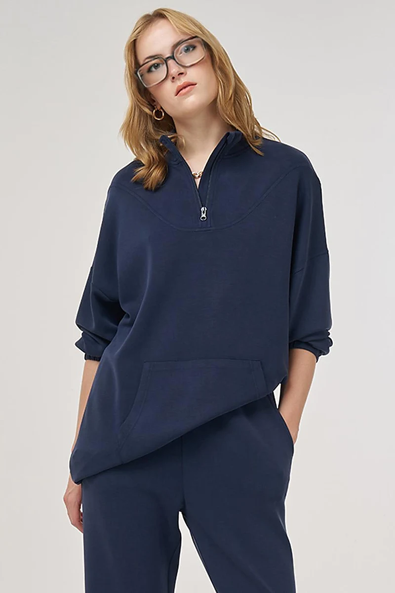 Kangaroo Pocket Two-Piece Suit in Navy 
