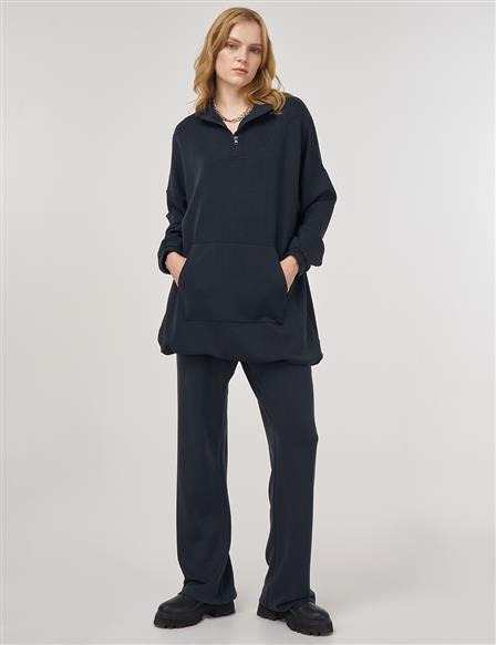 Kangaroo Pocket Two-Piece Suit in Black