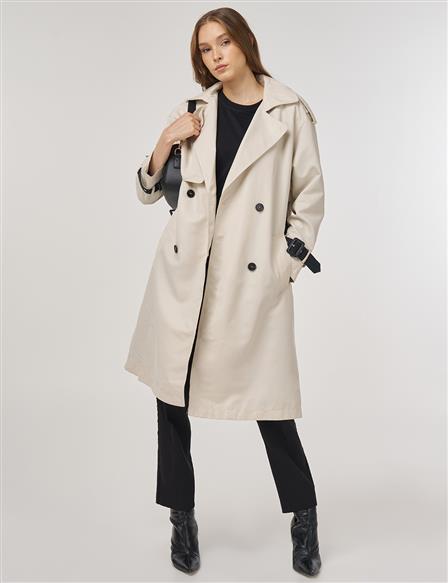 Epaulet Detailed Trench Coat Stone