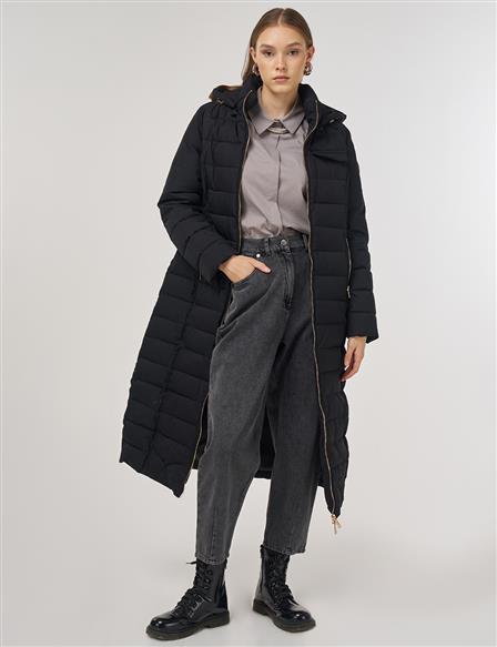 Kapüşonlu Anorak Mont Siyah 
