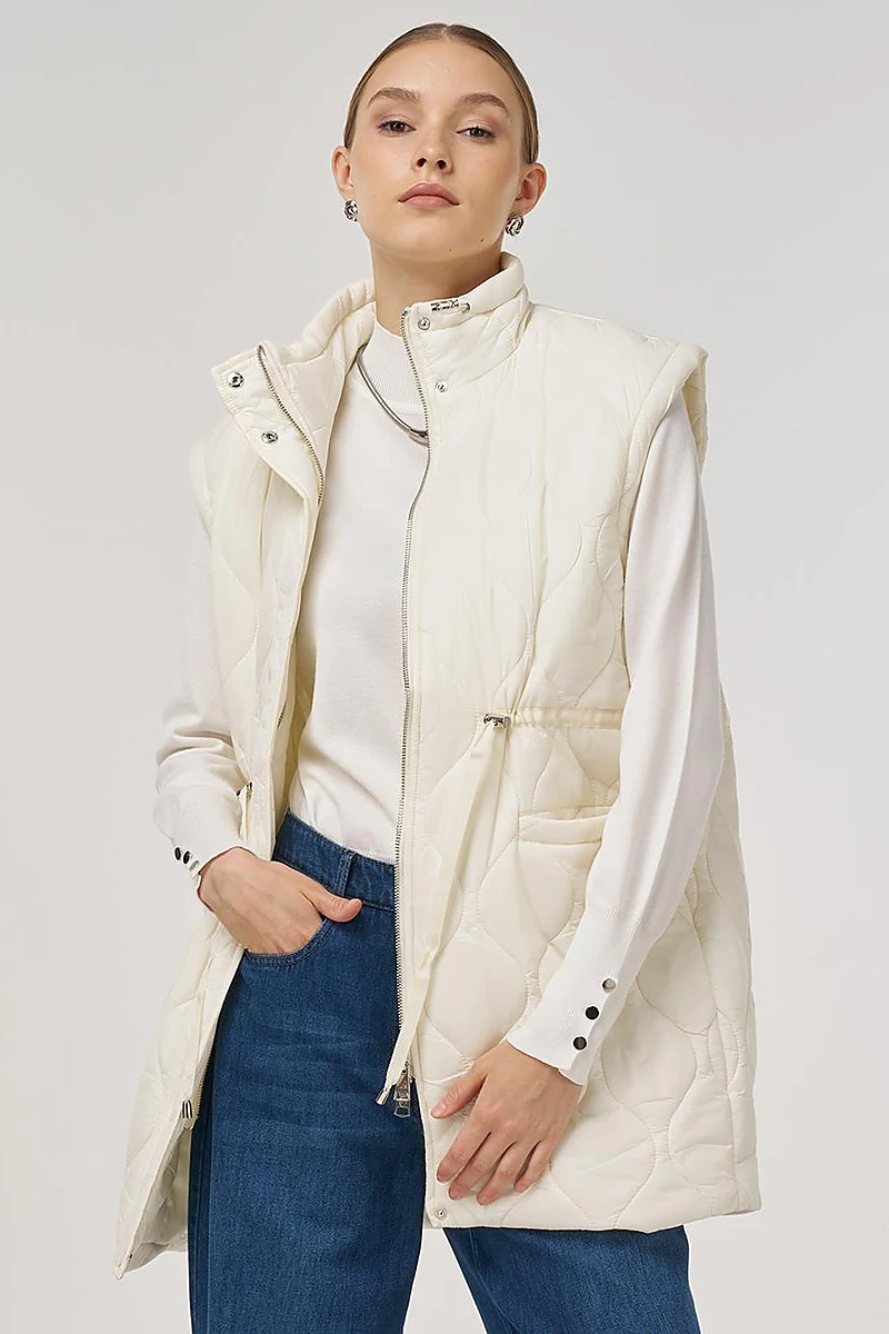 Stand Collar Puffer Vest Ecru
