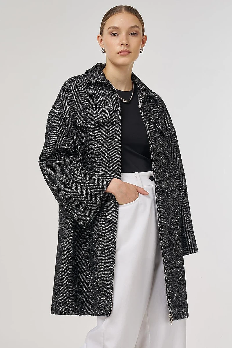 Flap Pocket Wool Coat Black