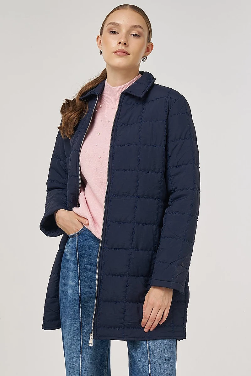 Rib-Stitched Short Anorak Jacket Navy