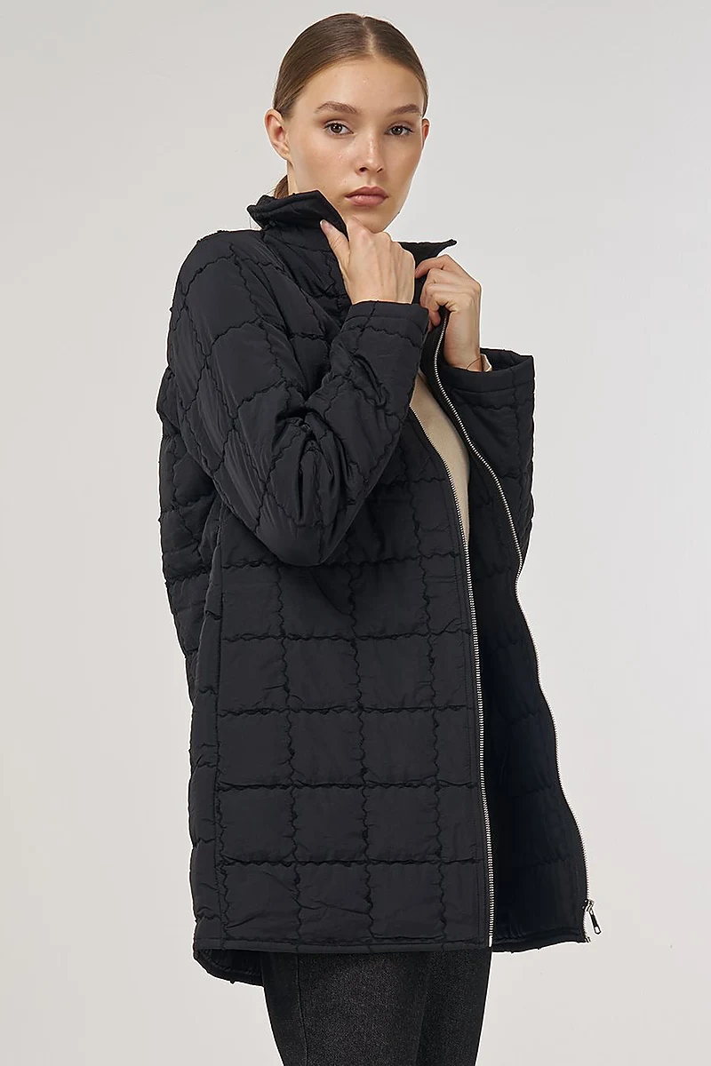 Rib-Stitched Short Anorak Jacket Black