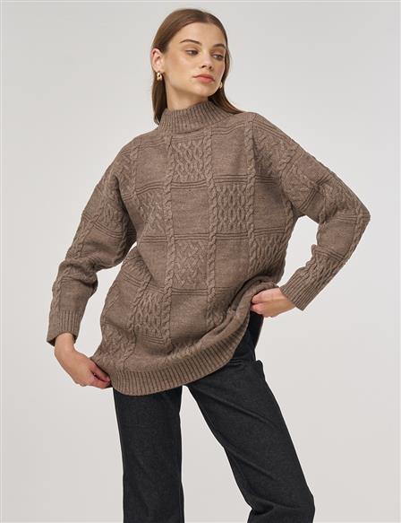 Crochet-Trim Knit Tunic Stone 