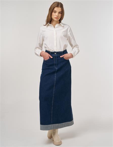 Parçalı Denim Etek Lacivert 