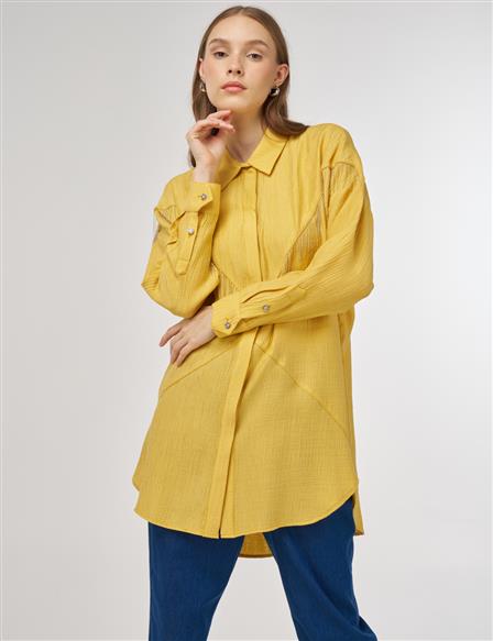 Stitch-Detail Lyocell Tunic Mustard