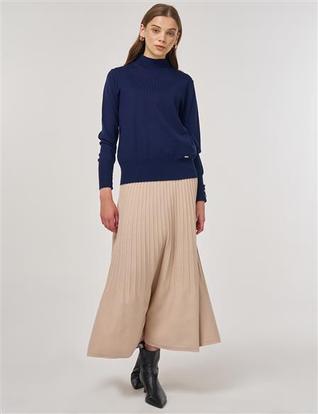 Mock Neck Basic Knit Sweater Navy 