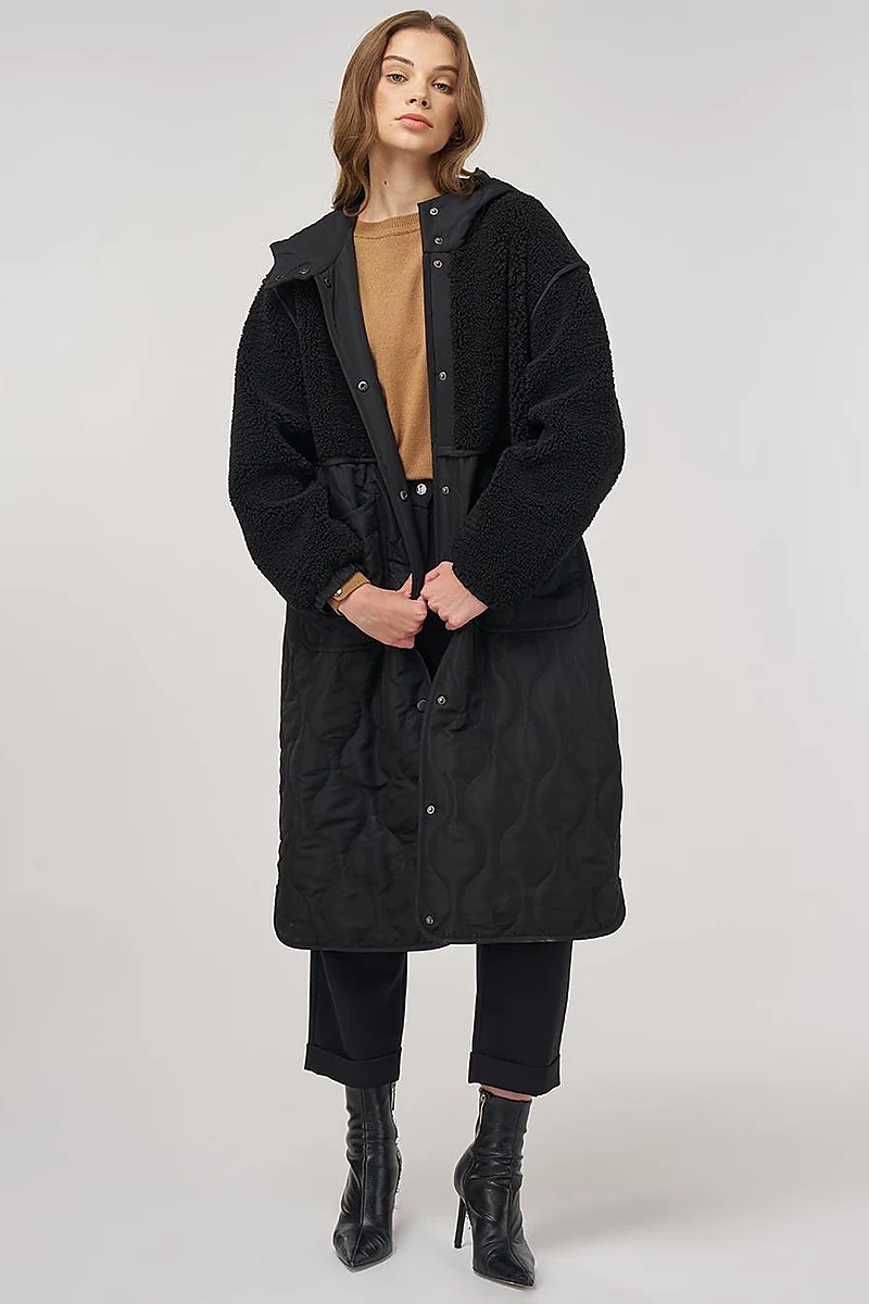 Faux Fur-Detail Anorak Jacket Black